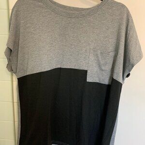 Shein Curve Top Womens 0XL Black & Grey pocket T-Shirt Crew Neck